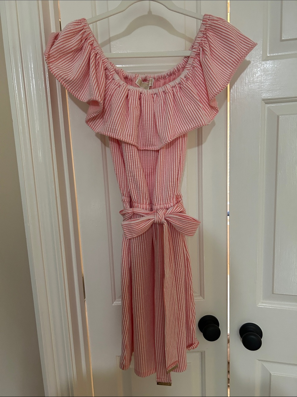 Michael Kors Pink Striped Off-Shoulder Dress